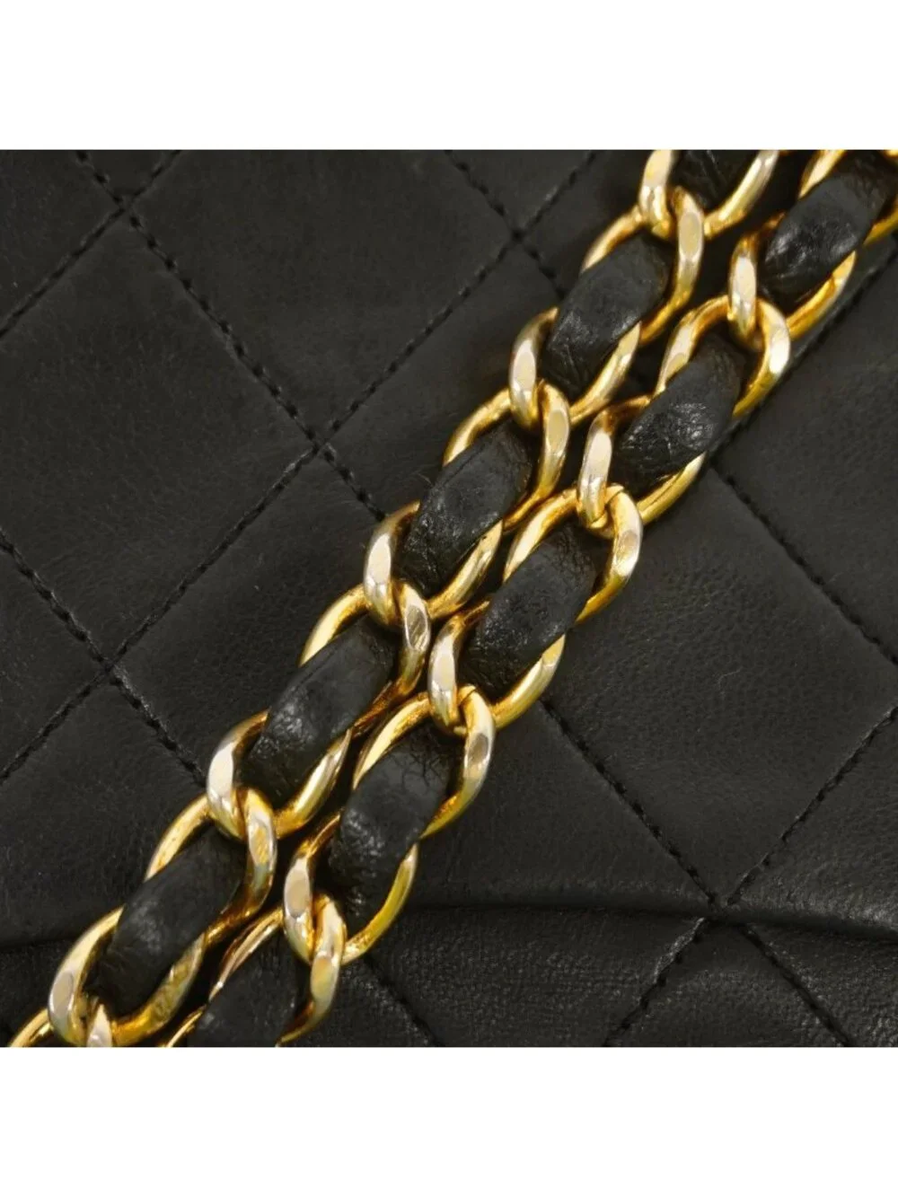 Chanel Shoulder Bag Quilted Lambskin Black Gold